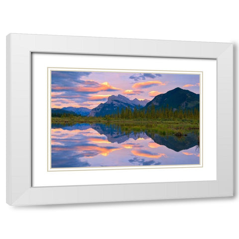 Canada-Alberta-Banff National Park Reflections in lake at sunset White Modern Wood Framed Art Print with Double Matting by Jaynes Gallery