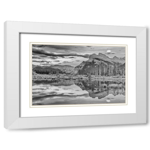 Canada-Alberta-Banff National Park Mt Rundle reflected in Vermillion Lakes White Modern Wood Framed Art Print with Double Matting by Jaynes Gallery