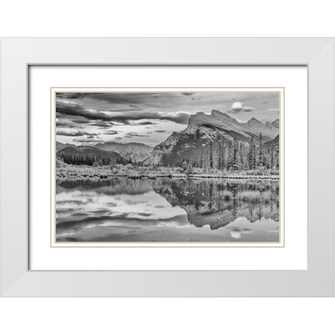 Canada-Alberta-Banff National Park Mt Rundle reflected in Vermillion Lakes White Modern Wood Framed Art Print with Double Matting by Jaynes Gallery
