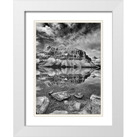 Canada-Alberta-Banff National Park Bow Lake and Crowfoot Mountain landscape White Modern Wood Framed Art Print with Double Matting by Jaynes Gallery
