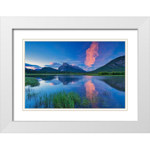 Canada-Alberta-Banff National Park Cloud reflected in lake at sunrise White Modern Wood Framed Art Print with Double Matting by Jaynes Gallery