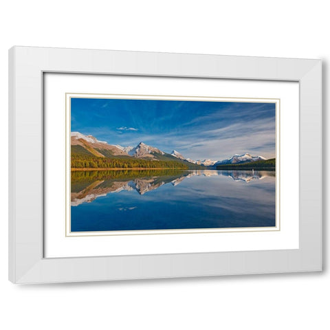 Canada-Alberta-Jasper National Park Reflections in Maligne Lake White Modern Wood Framed Art Print with Double Matting by Jaynes Gallery