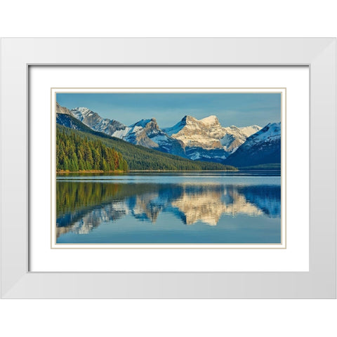 Canada-Alberta-Jasper National Park Reflections in Maligne Lake White Modern Wood Framed Art Print with Double Matting by Jaynes Gallery