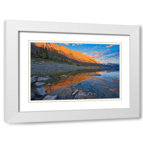 Canada-Alberta-Jasper National Park Sunset on Medicine Lake White Modern Wood Framed Art Print with Double Matting by Jaynes Gallery