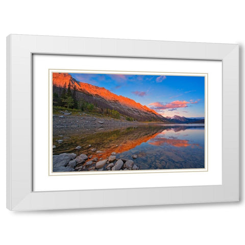 Canada-Alberta-Jasper National Park Sunset on Medicine Lake White Modern Wood Framed Art Print with Double Matting by Jaynes Gallery