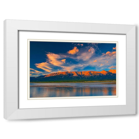 Canada-Alberta Canadian Rocky Mountains and Abraham Lake at sunrise White Modern Wood Framed Art Print with Double Matting by Jaynes Gallery