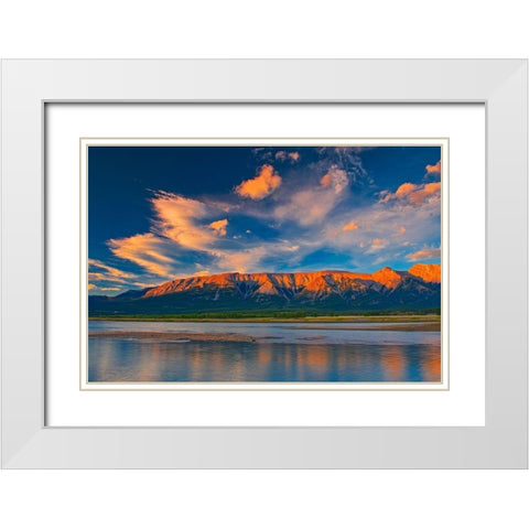 Canada-Alberta Canadian Rocky Mountains and Abraham Lake at sunrise White Modern Wood Framed Art Print with Double Matting by Jaynes Gallery