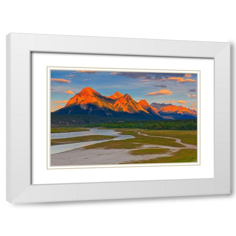Canada-Alberta Canadian Rocky Mountains and Abraham Lake at sunrise White Modern Wood Framed Art Print with Double Matting by Jaynes Gallery