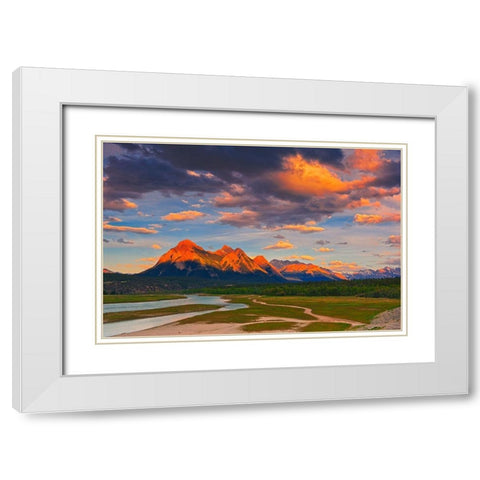 Canada-Alberta Canadian Rocky Mountains and Abraham Lake at sunrise White Modern Wood Framed Art Print with Double Matting by Jaynes Gallery