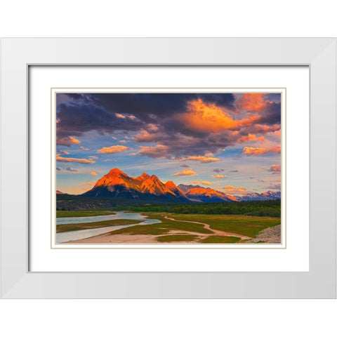 Canada-Alberta Canadian Rocky Mountains and Abraham Lake at sunrise White Modern Wood Framed Art Print with Double Matting by Jaynes Gallery
