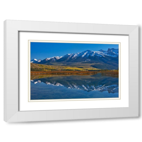 Canada-Alberta-Jasper National Park Mountains reflected in Talbot Lake White Modern Wood Framed Art Print with Double Matting by Jaynes Gallery