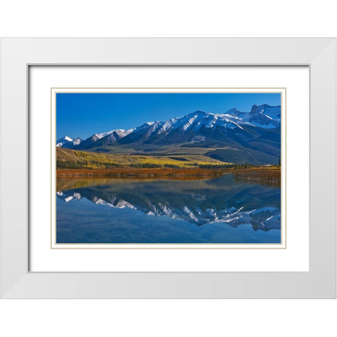 Canada-Alberta-Jasper National Park Mountains reflected in Talbot Lake White Modern Wood Framed Art Print with Double Matting by Jaynes Gallery