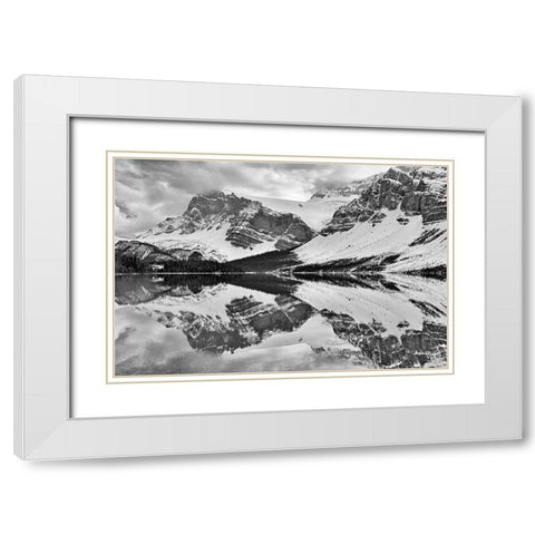 Canada-Alberta-Banff National Park Crowfoot Mountain reflected in Bow Lake White Modern Wood Framed Art Print with Double Matting by Jaynes Gallery