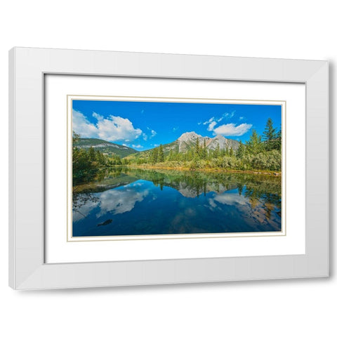 Canada-Alberta-Kananaskis Country Mount Lorette reflects in Lorette Ponds White Modern Wood Framed Art Print with Double Matting by Jaynes Gallery