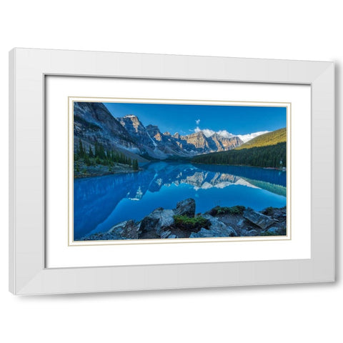 Canada-Alberta-Banff National Park Moraine Lake and Valley of the Ten Peaks at sunrise White Modern Wood Framed Art Print with Double Matting by Jaynes Gallery