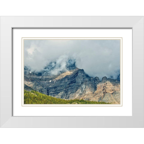 Canada-Alberta-Banff National Park Sunrise landscape with Mt Temple White Modern Wood Framed Art Print with Double Matting by Jaynes Gallery