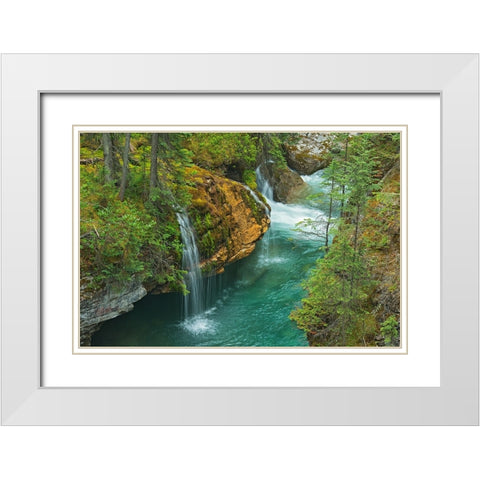 Canada- Alberta- Jasper National Park. Overview of Maligne River flowing through Maligne Canyon. White Modern Wood Framed Art Print with Double Matting by Jaynes Gallery
