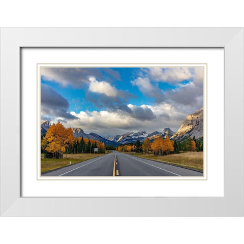 Morning light on Highway 40 in Kananaskis Country-Alberta-Canada White Modern Wood Framed Art Print with Double Matting by Haney, Chuck