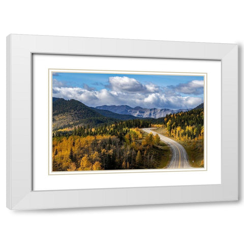Highway 66 in autumn in Kananaskis Country-Alberta-Canada White Modern Wood Framed Art Print with Double Matting by Haney, Chuck