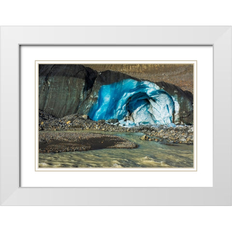 Blue ice and meltwater at the toe of the Athabasca Glacier-Jasper National Park-Alberta-Canada White Modern Wood Framed Art Print with Double Matting by Bishop, Russ