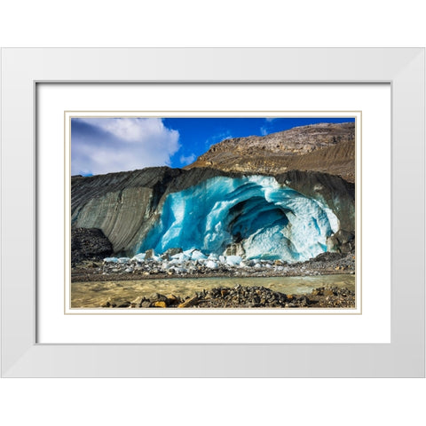 Blue ice and meltwater at the toe of the Athabasca Glacier-Jasper National Park-Alberta-Canada White Modern Wood Framed Art Print with Double Matting by Bishop, Russ