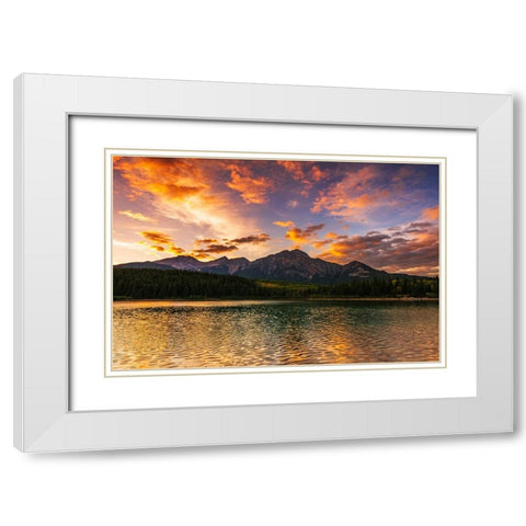 Sunset at Patricia Lake-Jasper National Park-Alberta-Canada White Modern Wood Framed Art Print with Double Matting by Bishop, Russ