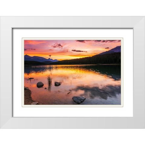 Sunset at Patricia Lake-Jasper National Park-Alberta-Canada White Modern Wood Framed Art Print with Double Matting by Bishop, Russ