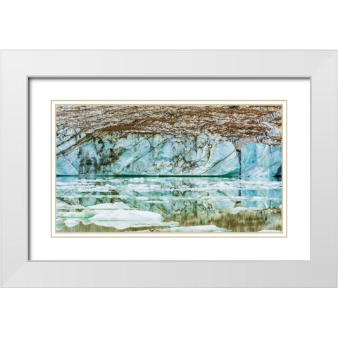 Icebergs on glacial meltwater under Mount Edith Cavell-Jasper National Park-Alberta-Canada White Modern Wood Framed Art Print with Double Matting by Bishop, Russ