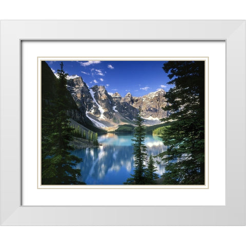 Turquoise water in moraine lake in Banff National Park near Calgary Canada White Modern Wood Framed Art Print with Double Matting by Steve Mohlenkamp
