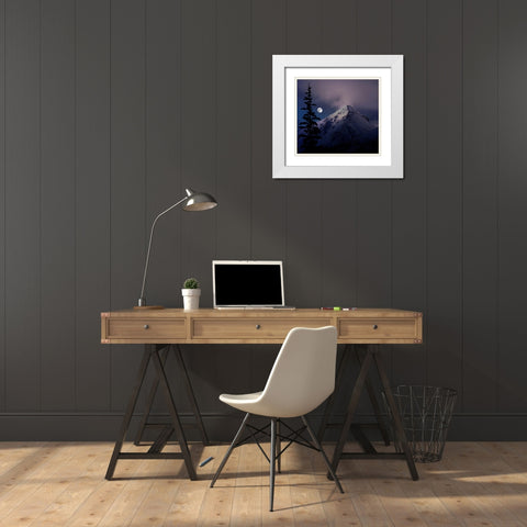 Moonrise over the Canadian Rocky Mountains in Jasper National Park-Alberta-Canada White Modern Wood Framed Art Print with Double Matting by Steve Mohlenkamp