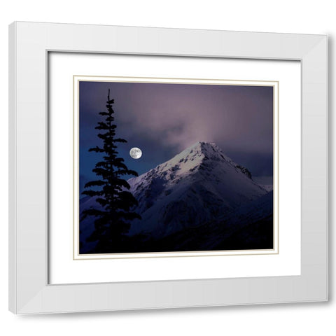 Moonrise over the Canadian Rocky Mountains in Jasper National Park-Alberta-Canada White Modern Wood Framed Art Print with Double Matting by Steve Mohlenkamp