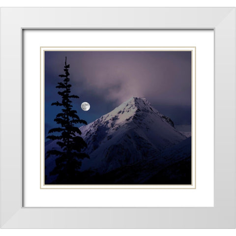 Moonrise over the Canadian Rocky Mountains in Jasper National Park-Alberta-Canada White Modern Wood Framed Art Print with Double Matting by Steve Mohlenkamp