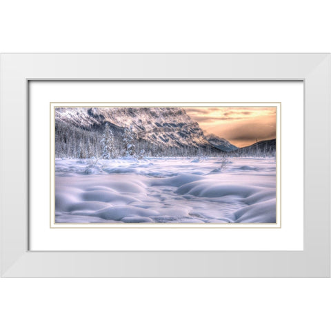 A cold Christmas day sunrise in the Canadian Rockies White Modern Wood Framed Art Print with Double Matting by Steve Mohlenkamp
