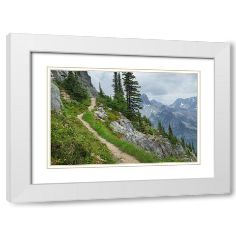 Abbott Ridge Trail along cliffs below Mount Abbott Selkirk Mountains Glacier National Park White Modern Wood Framed Art Print with Double Matting by Majchrowicz, Alan