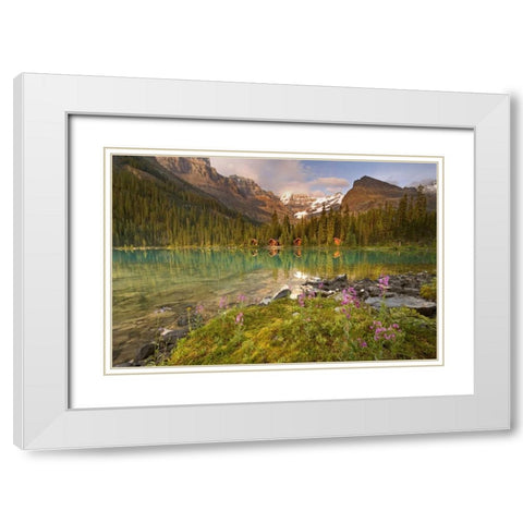 Canada, Yoho NP Lodge and forest by Lake Ohara White Modern Wood Framed Art Print with Double Matting by Paulson, Don