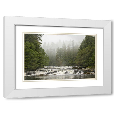 Canada, BC Canoona River waterfalls by forest White Modern Wood Framed Art Print with Double Matting by Paulson, Don