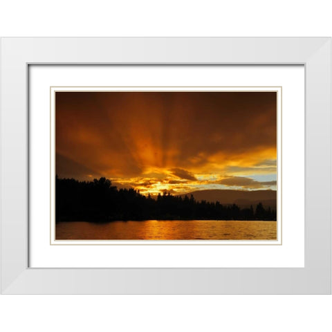 Canada, BC, Blind Bay God rays over Sushwap Lake White Modern Wood Framed Art Print with Double Matting by Grandmaison, Mike