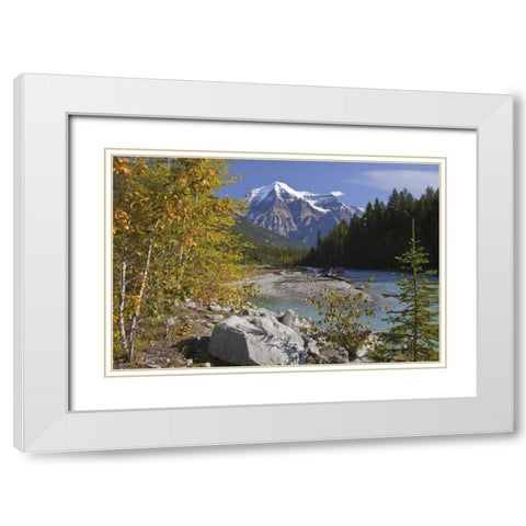 Canada, BC, Landscape of Mt Robson and stream White Modern Wood Framed Art Print with Double Matting by Paulson, Don