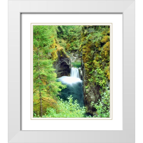 Canada, BC Waterfall on Little Qualicum River White Modern Wood Framed Art Print with Double Matting by Talbot Frank, Christopher