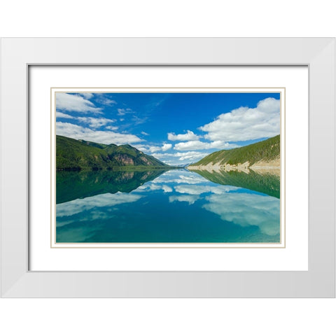 Canada-British Columbia-Muncho Lake Provincial Park Reflections in Muncho Lake White Modern Wood Framed Art Print with Double Matting by Jaynes Gallery