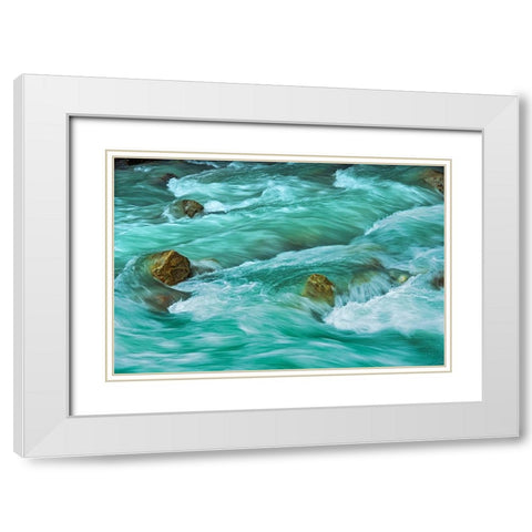 Canada- British Columbia- Mount Robson Provincial Park. Robson River cascade. White Modern Wood Framed Art Print with Double Matting by Jaynes Gallery