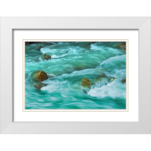 Canada- British Columbia- Mount Robson Provincial Park. Robson River cascade. White Modern Wood Framed Art Print with Double Matting by Jaynes Gallery