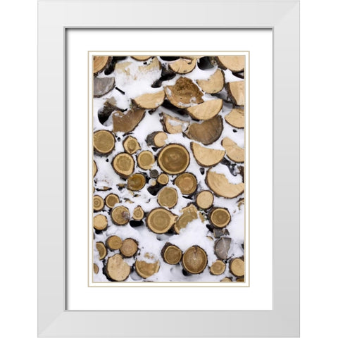 Canada, Churchill Stack of frozen cut fire wood White Modern Wood Framed Art Print with Double Matting by Kaveney, Wendy