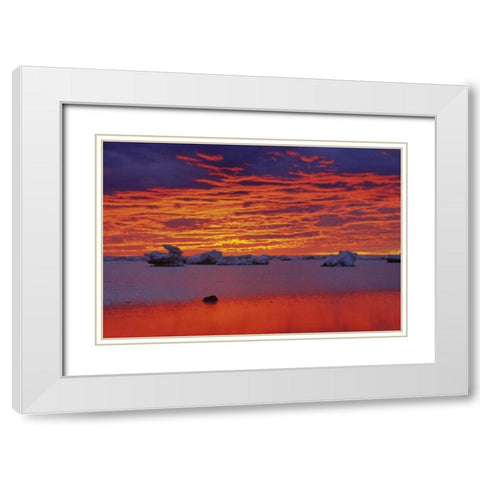 Canada, Hudson Bay Ice floes on water at sunset White Modern Wood Framed Art Print with Double Matting by Grandmaison, Mike