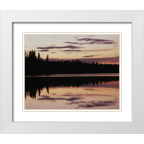Canada, Manitoba, sunrise over Childs Lake White Modern Wood Framed Art Print with Double Matting by Grandmaison, Mike