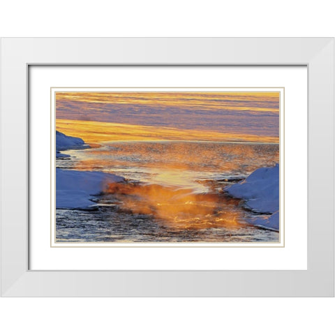 Canada, Manitoba Mist rising off Setting Lake White Modern Wood Framed Art Print with Double Matting by Grandmaison, Mike
