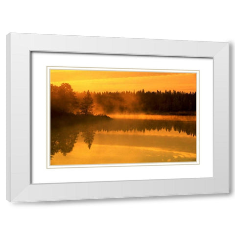 Canada, Manitoba Sunrise over Whiteshell River White Modern Wood Framed Art Print with Double Matting by Grandmaison, Mike