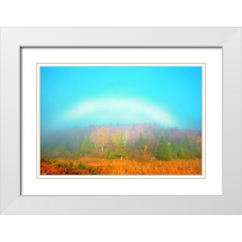 Canada, Whiteshell PP Fogbow over forest, Autumn White Modern Wood Framed Art Print with Double Matting by Grandmaison, Mike