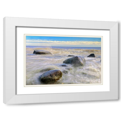 Canada, Manitoba Waves crashing on Lake Winnipeg White Modern Wood Framed Art Print with Double Matting by Grandmaison, Mike