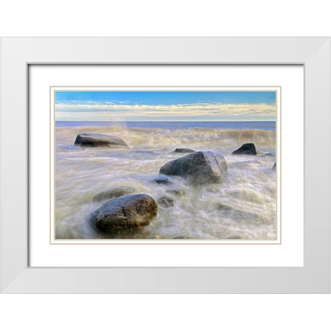 Canada, Manitoba Waves crashing on Lake Winnipeg White Modern Wood Framed Art Print with Double Matting by Grandmaison, Mike